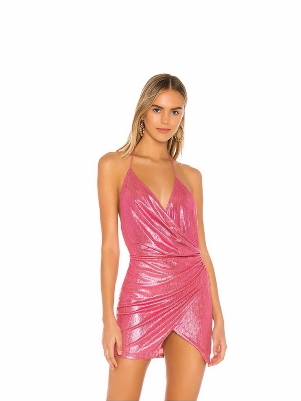 Revolve Wrap Front Dress in Pink Metallic